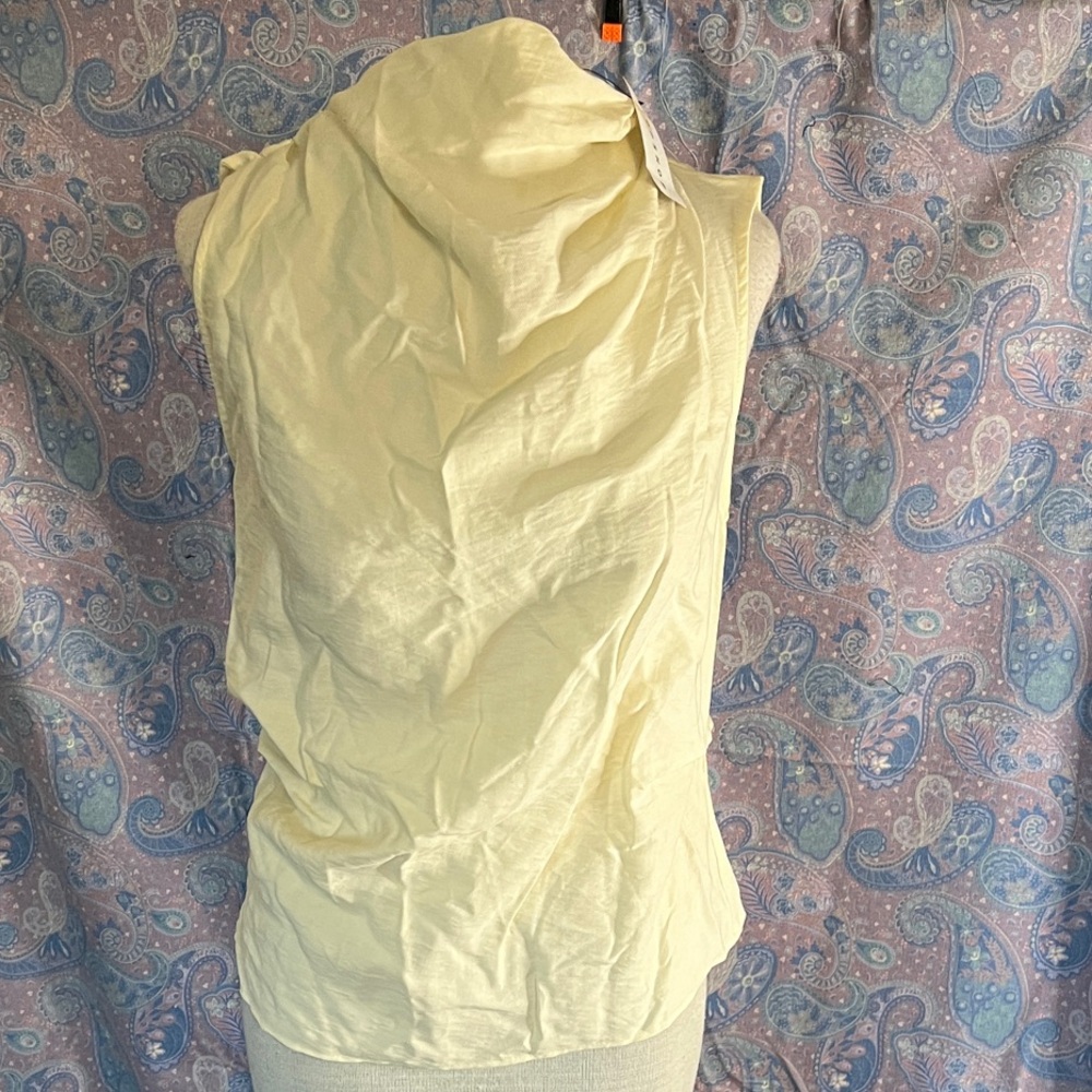 Topshop Pale Yellow Draped Cowl Neck Sleeveless Blouse NWT US 4